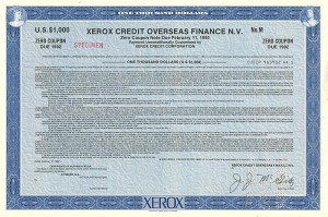 Xerox Credit Overseas Finance N.V. - 1982 dated Specimen Bond